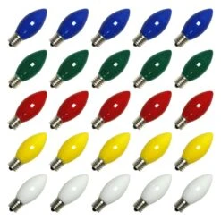 Multi-Color C9 Intermediate Screw (E17) Base Ceramic Christmas Holiday Light Bulb Replacement (25 Pack)
