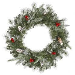 Vickerman Pre-Lit Artificial Christmas Wreath With Frosted Cones And Red Berries (27680)