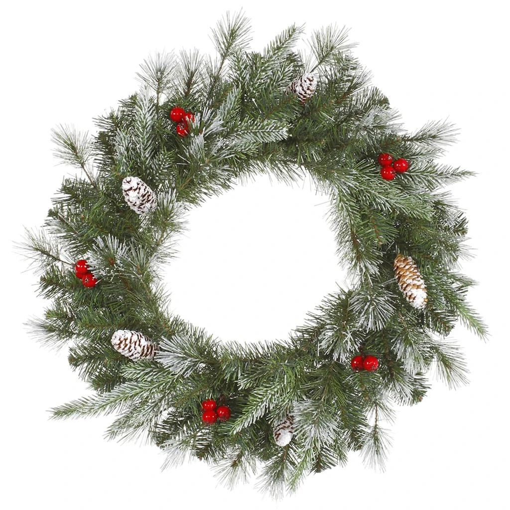 Vickerman Pre-Lit Artificial Christmas Wreath With Frosted Cones And Red Berries (27680) 1 Vickerman Pre-Lit Artificial Christmas Wreath With Frosted Cones And Red Berries (27680)